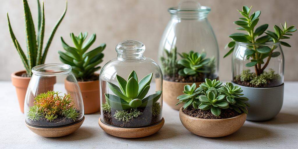 Botanische Geschenkkollektion mit Terrarien und saisonaler Deko